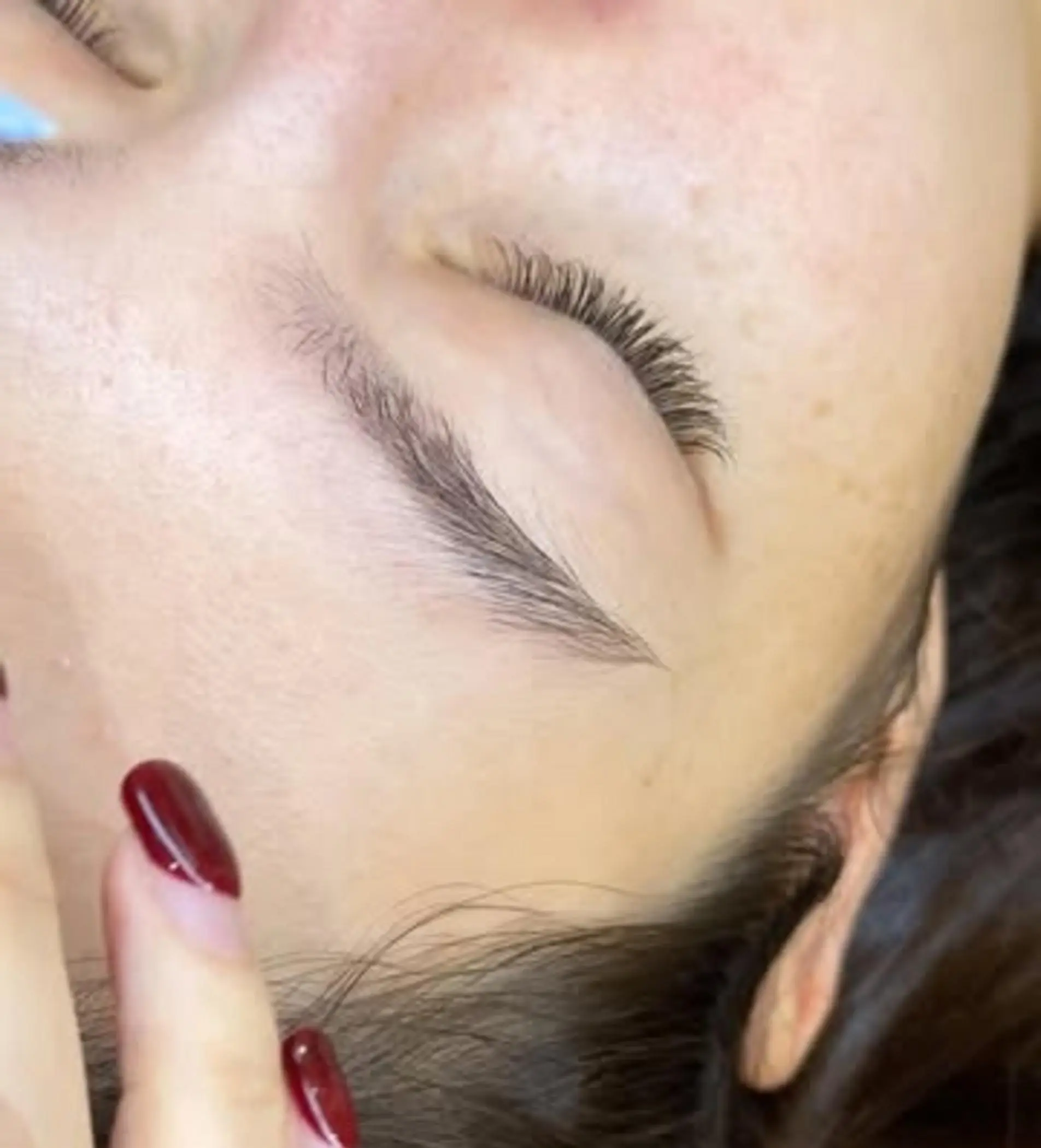 close up eyebrow microblading pigment detail