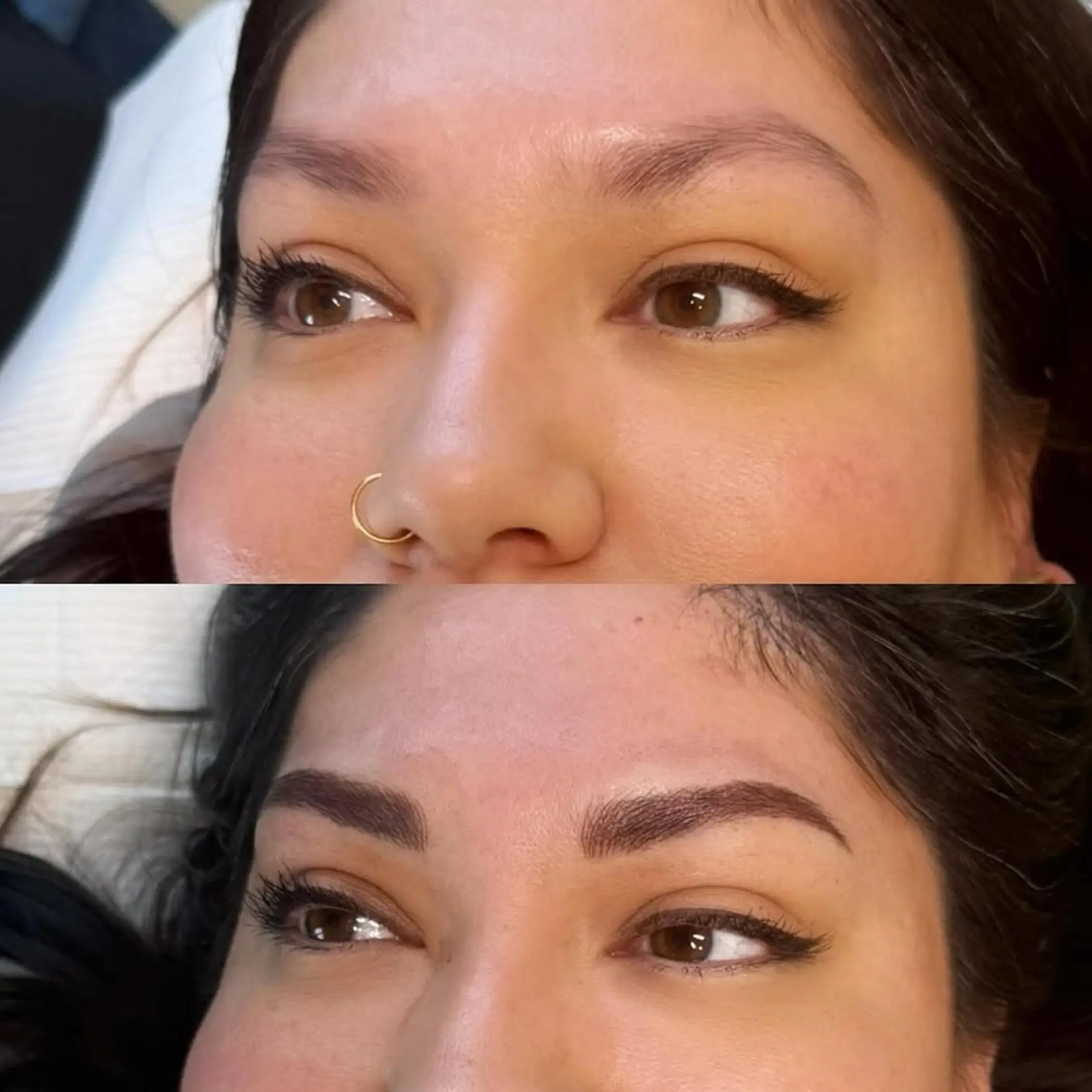 technician performing powder brow procedure