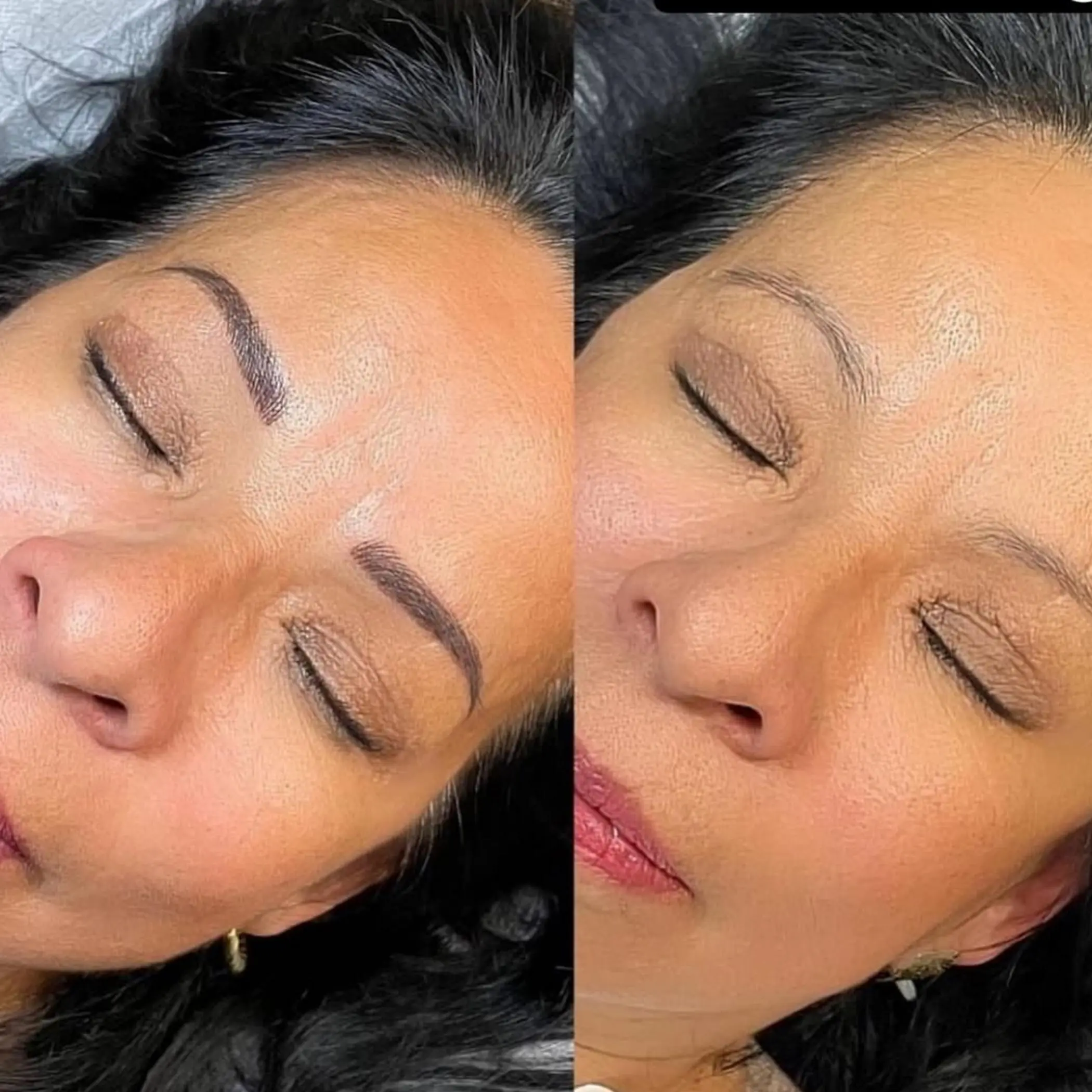 technician shaping eyebrows with mapping tools